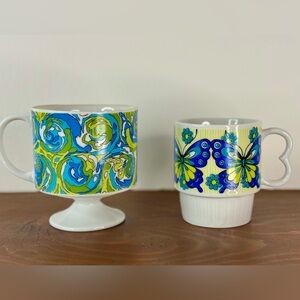 60s PSYCHEDELIC Japanese Ceramic Coffee Cups | Set of 2